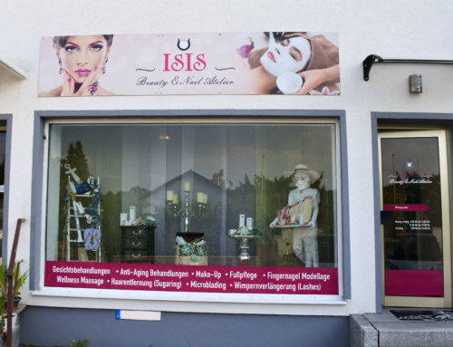 Schaufensterbeschriftung und Firmenschild Mainz – Isis Beauty